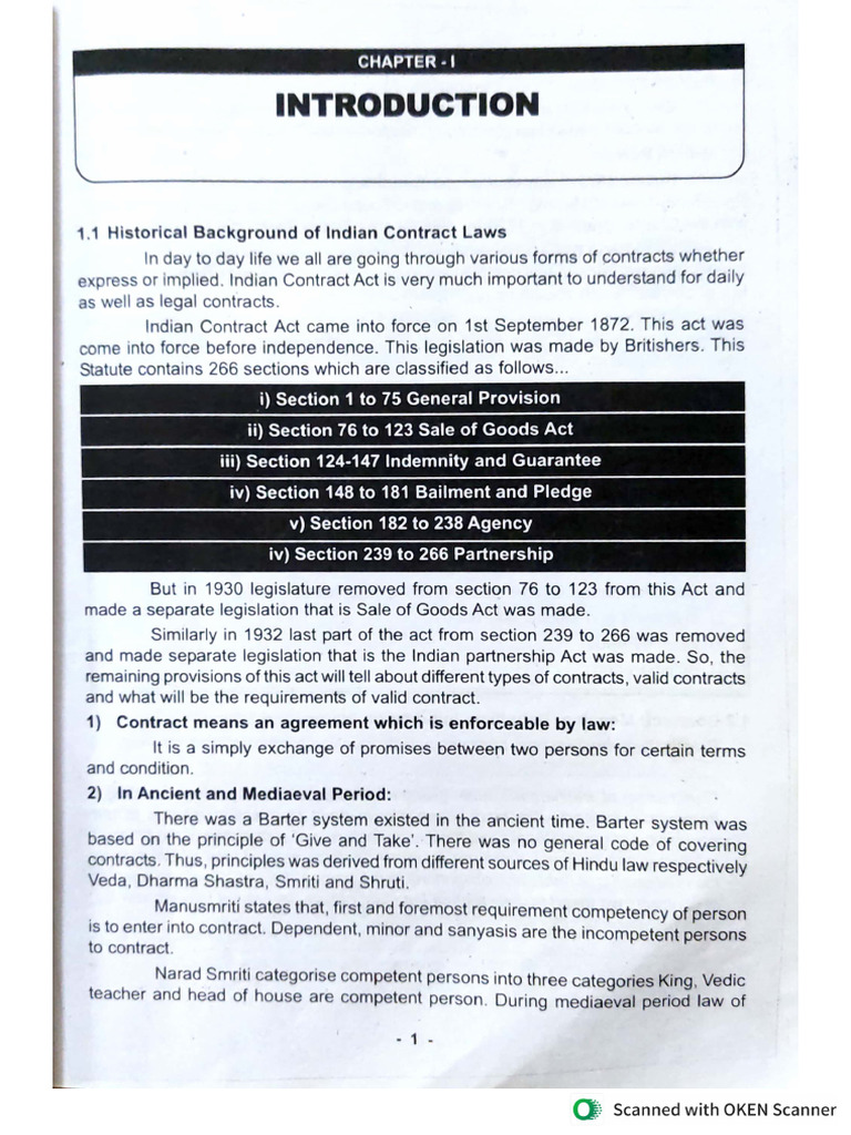 Contract 1st S.S Notes | PDF