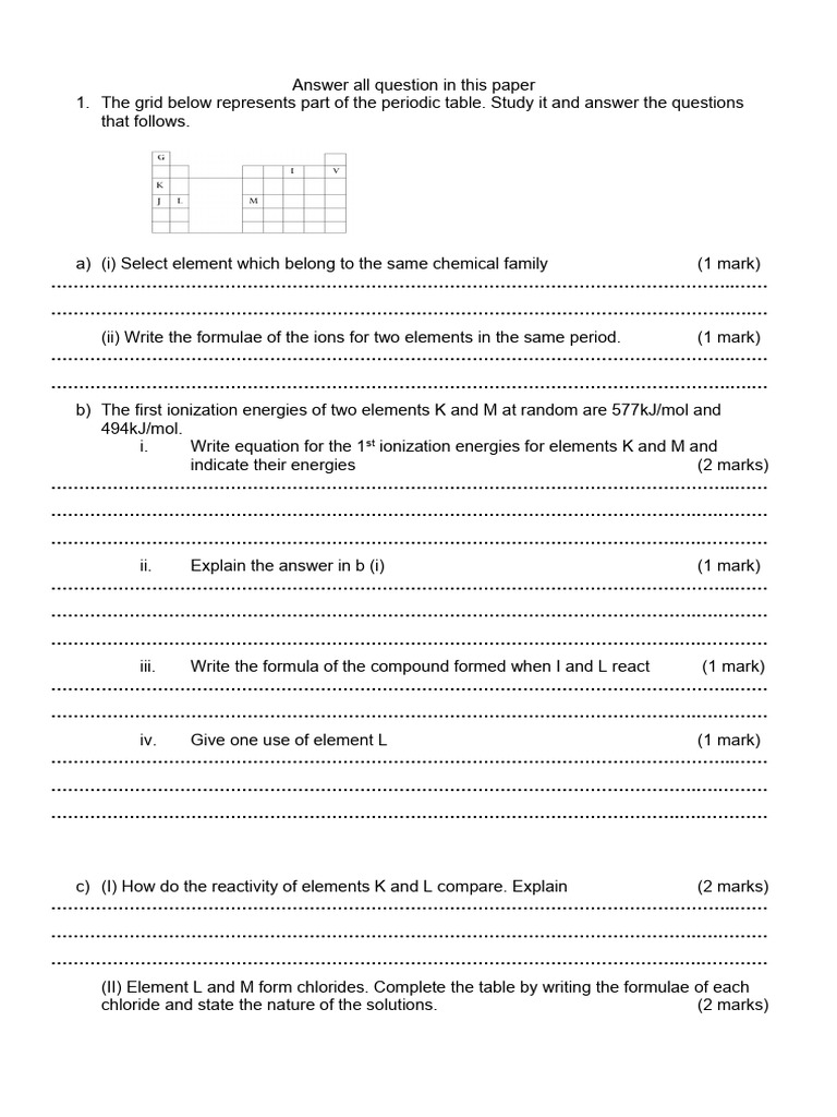 Periodic Table and Chemical Reactions Analysis | PDF | Chemistry ...