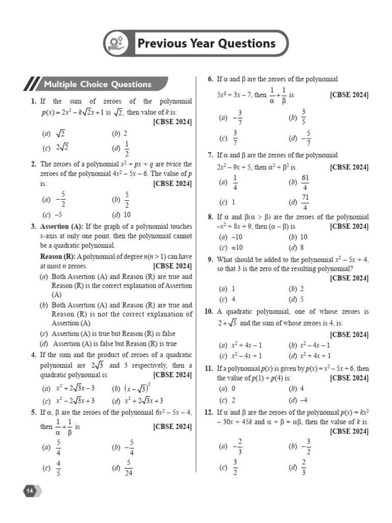 CHAPTER-2 PYQs - Mathematics | PDF | Zero Of A Function | Polynomial
