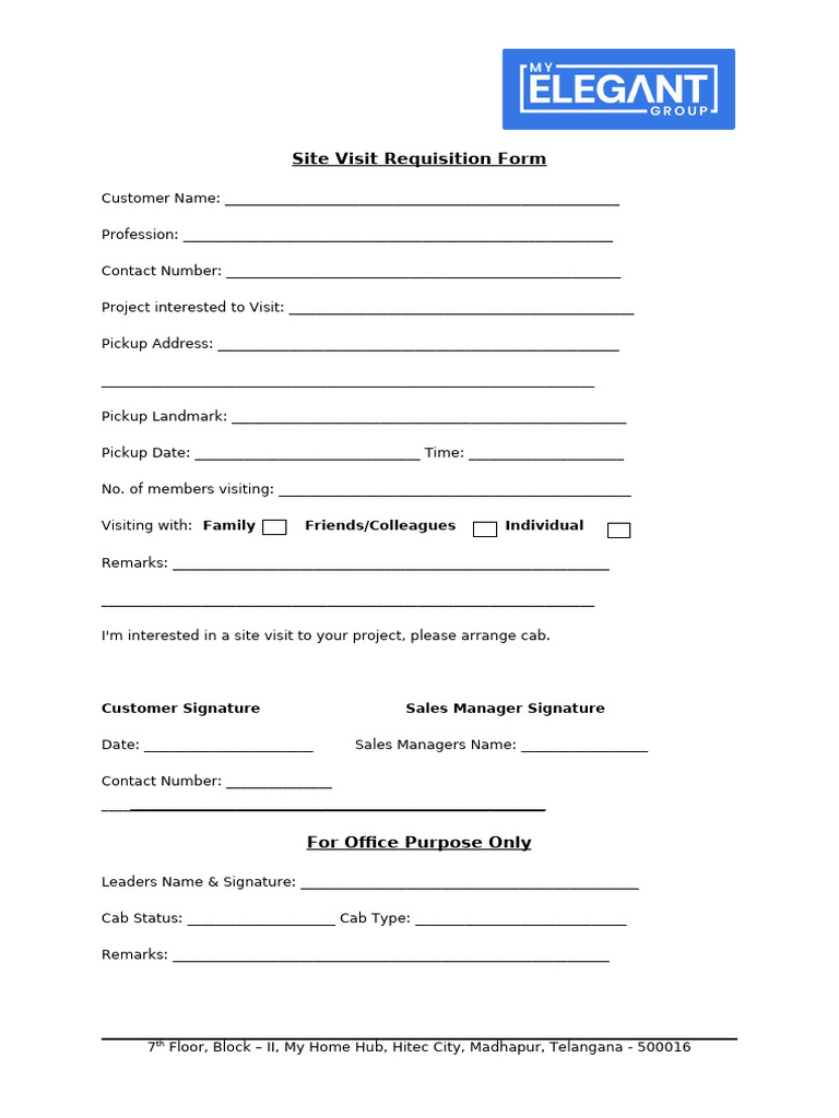 Site Visit Request Form | PDF