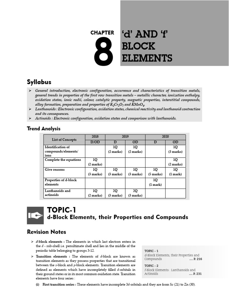 d and f Block Elements (Revision Notes) | PDF | Transition Metals ...