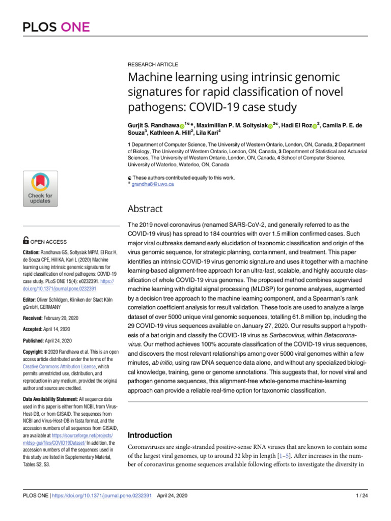 Machine Learning for COVID-19 Genomics | PDF | Support Vector Machine ...