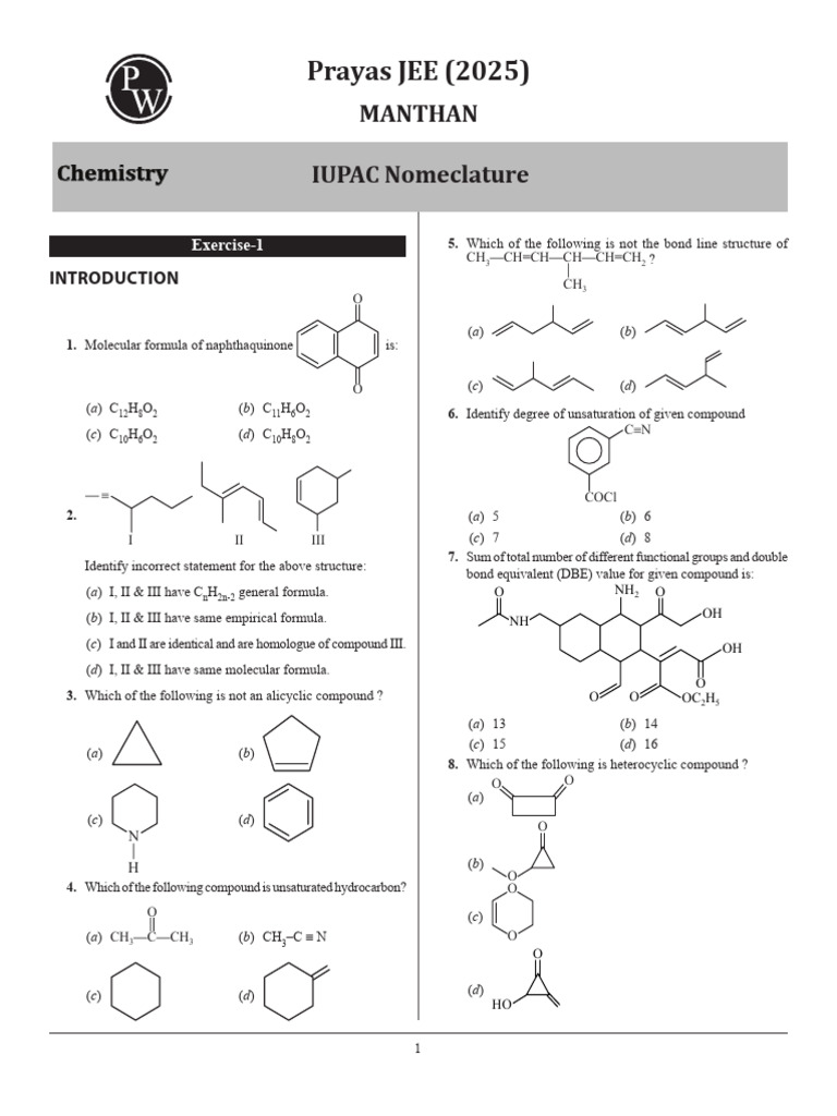 IUPAC Nomenclature Practice Questions | PDF | Alkane | Carbon Compounds
