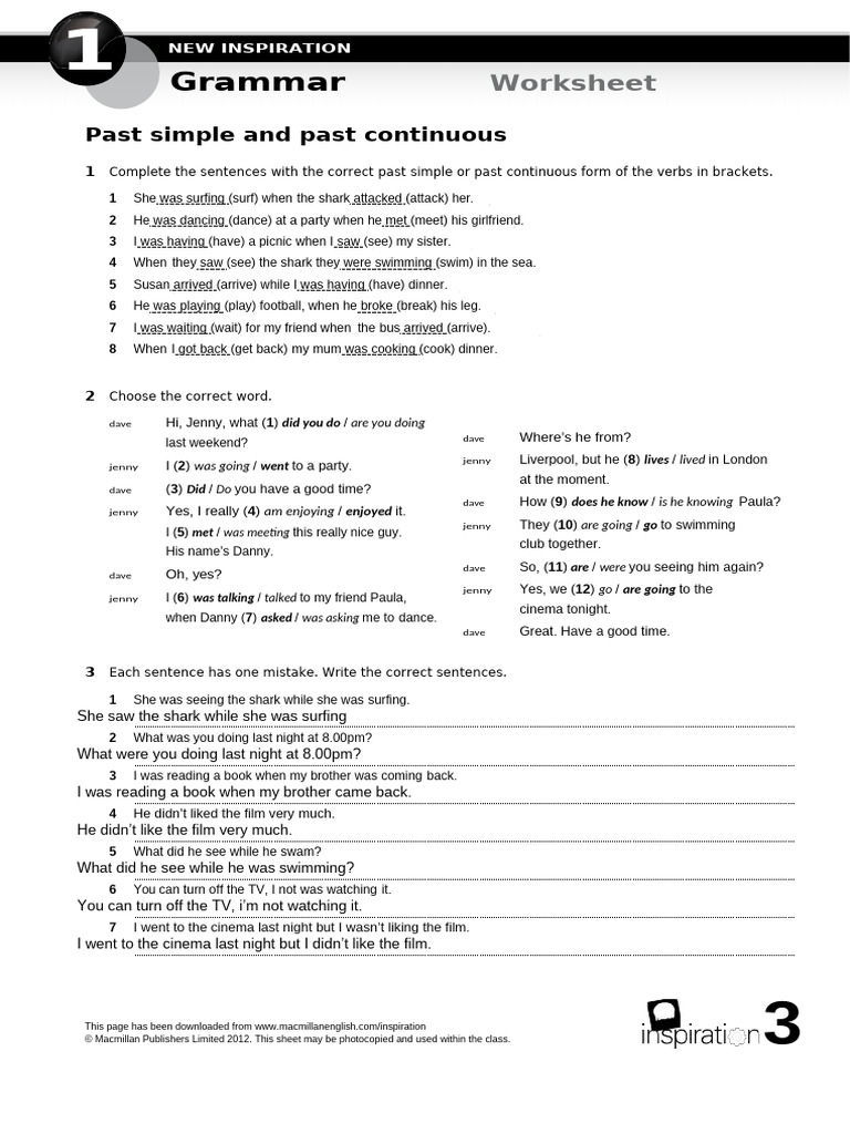 Past Simple vs. Past Continuous Exercises | PDF | Syntax | Grammar