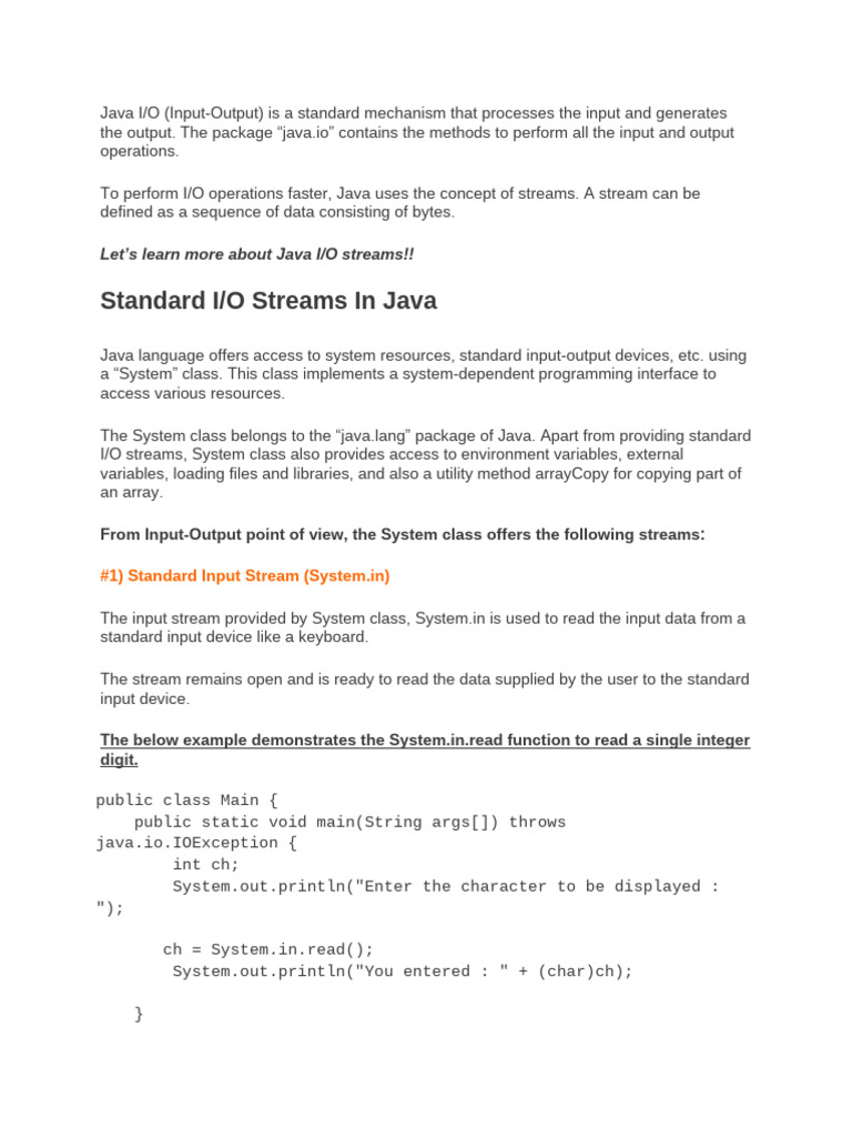 Java I_O (Input-Output) | PDF | Input/Output | Software