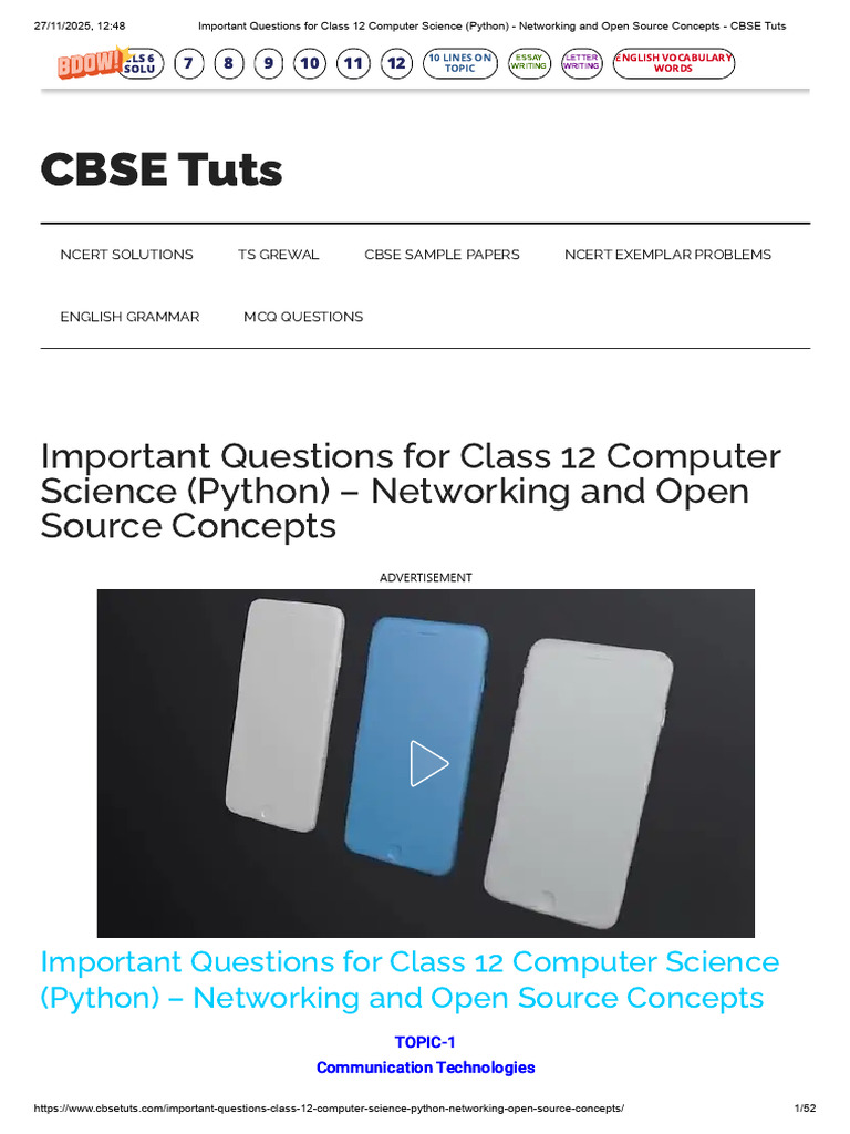 Class 12 Computer Science Python Questions | PDF | Computer Network ...