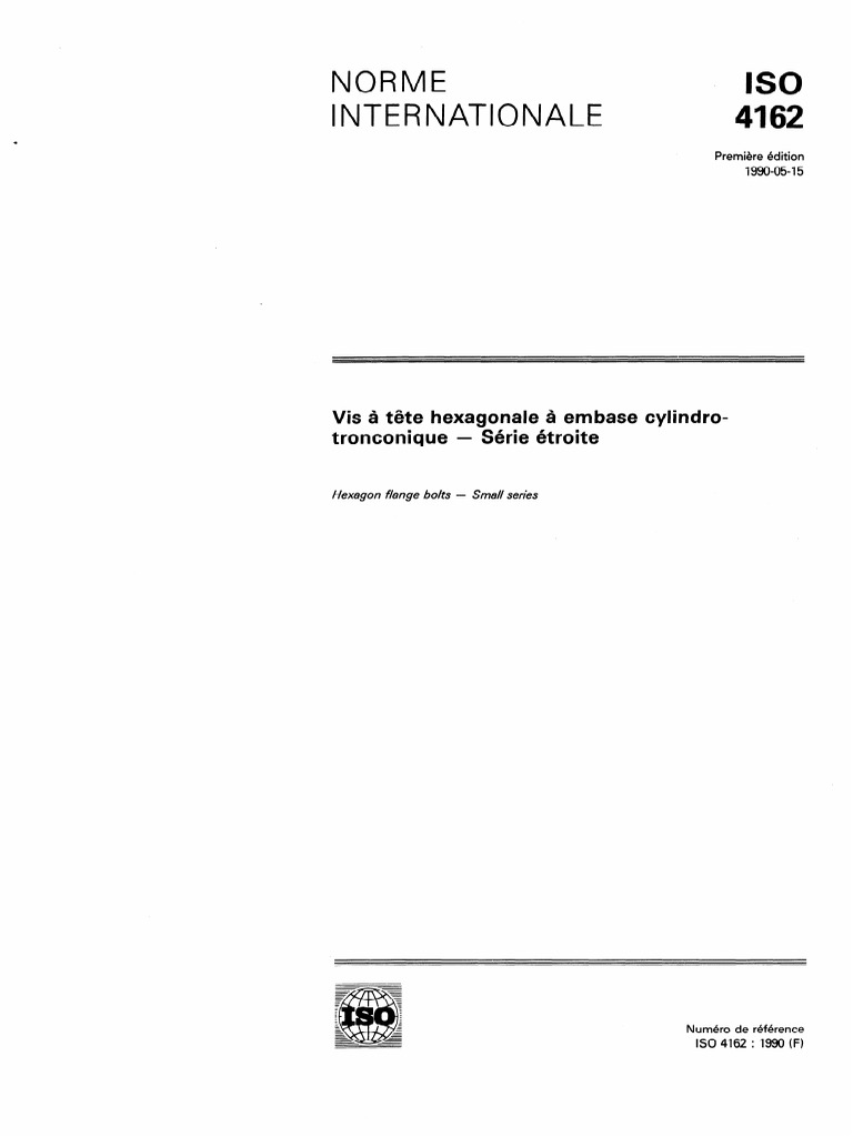 Norme ISO 4162 : Vis hexagonales 1990 | PDF | Vis de fixation | Écrou