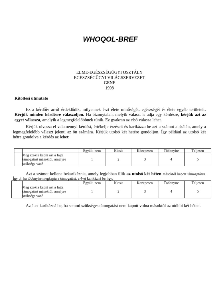 Hungarian Whoqol Bref | PDF