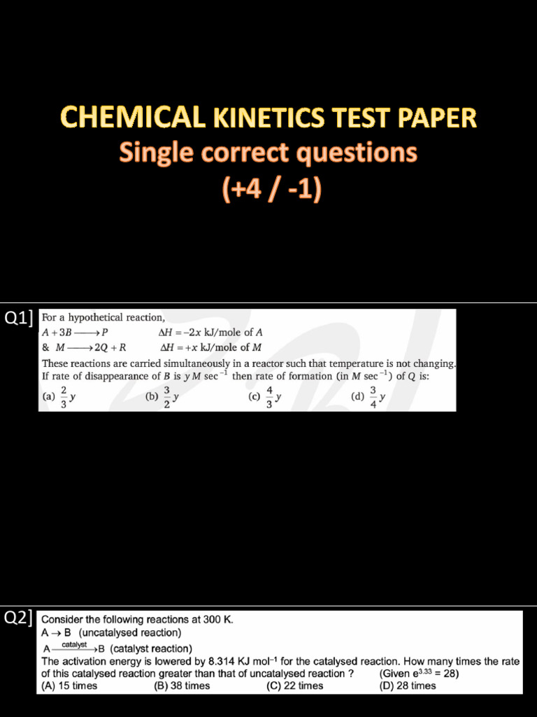 Chemical Kinetics Test Paper | PDF