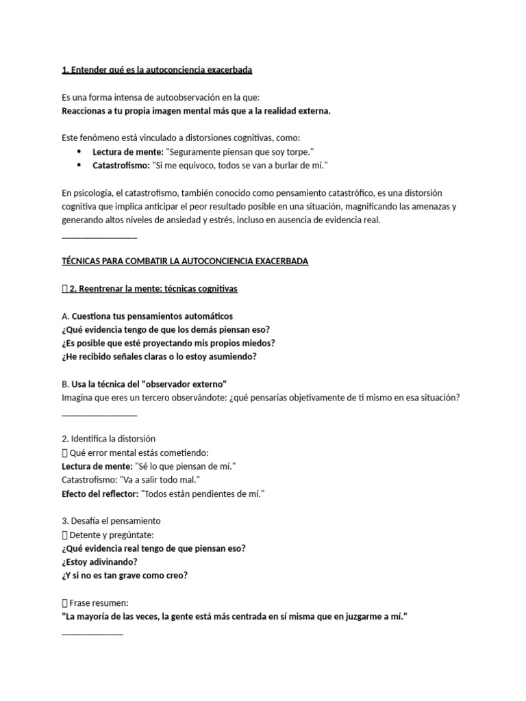 Combatir la Autoconciencia Exacerbada | PDF | Pensamiento | Mente
