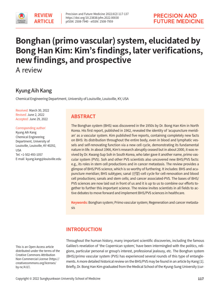 Bonghan System: History and Insights | PDF | Acupuncture | Blood Vessel