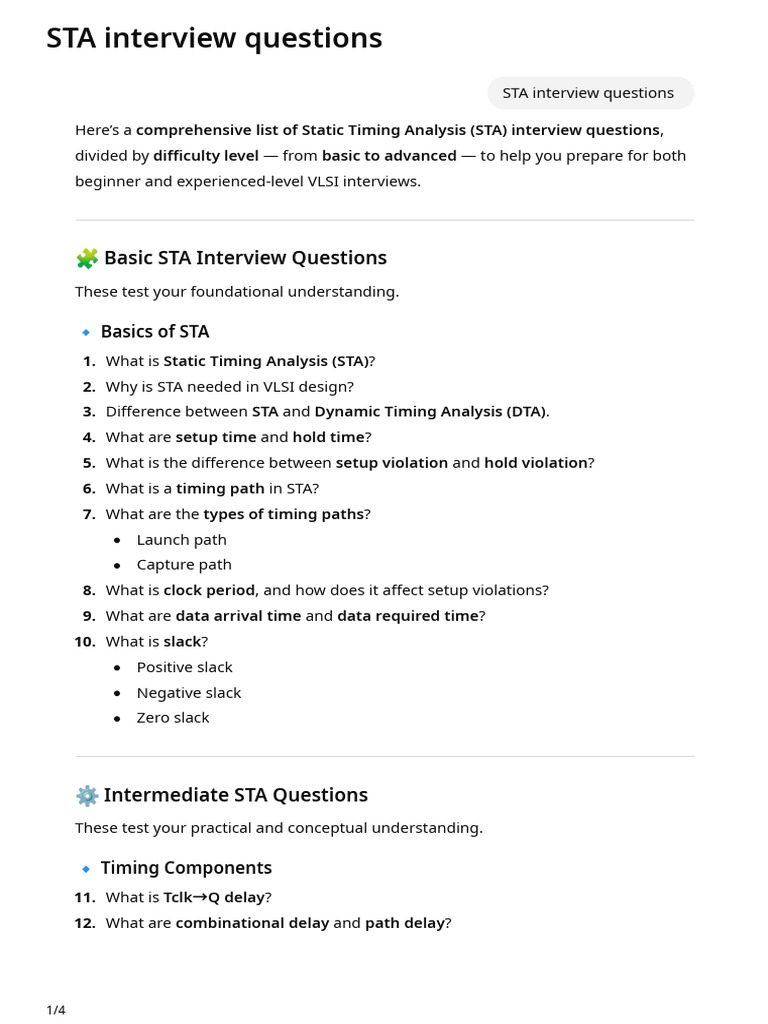 STA Interview Questions by Difficulty Level | PDF | Computer ...