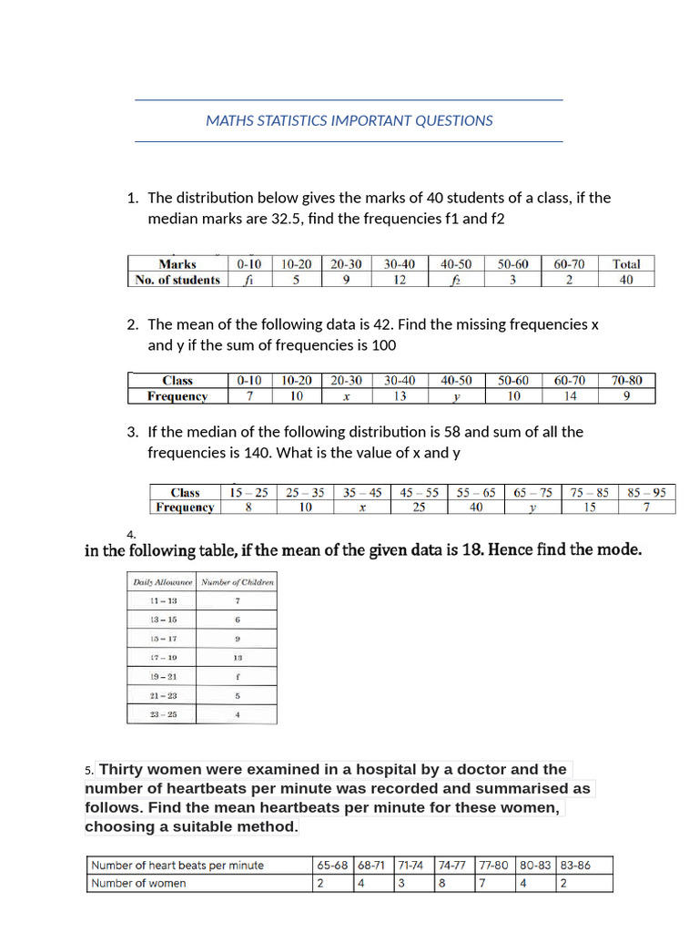 Key Maths Statistics Questions Explained | PDF