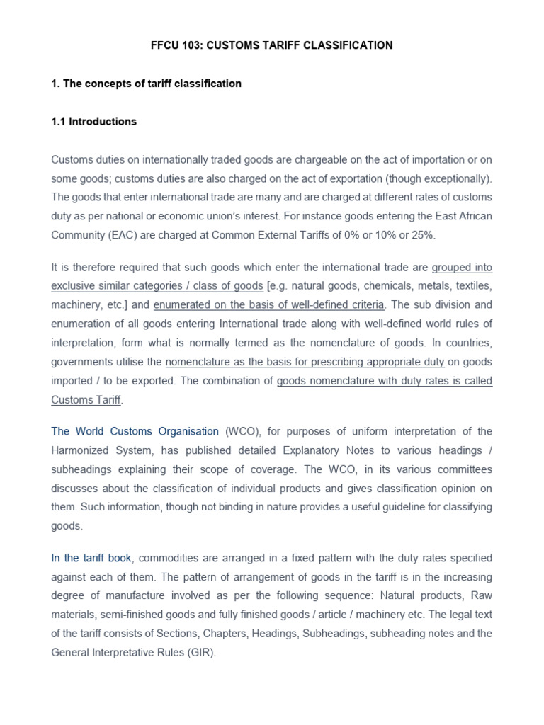 Customs Tariff Classification Guide | PDF