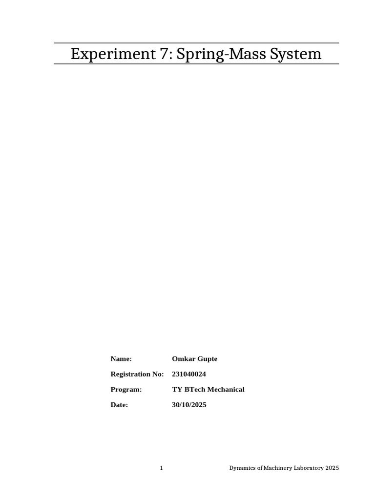Spring-Mass System Experiment Analysis | PDF | Oscillation | Mechanics