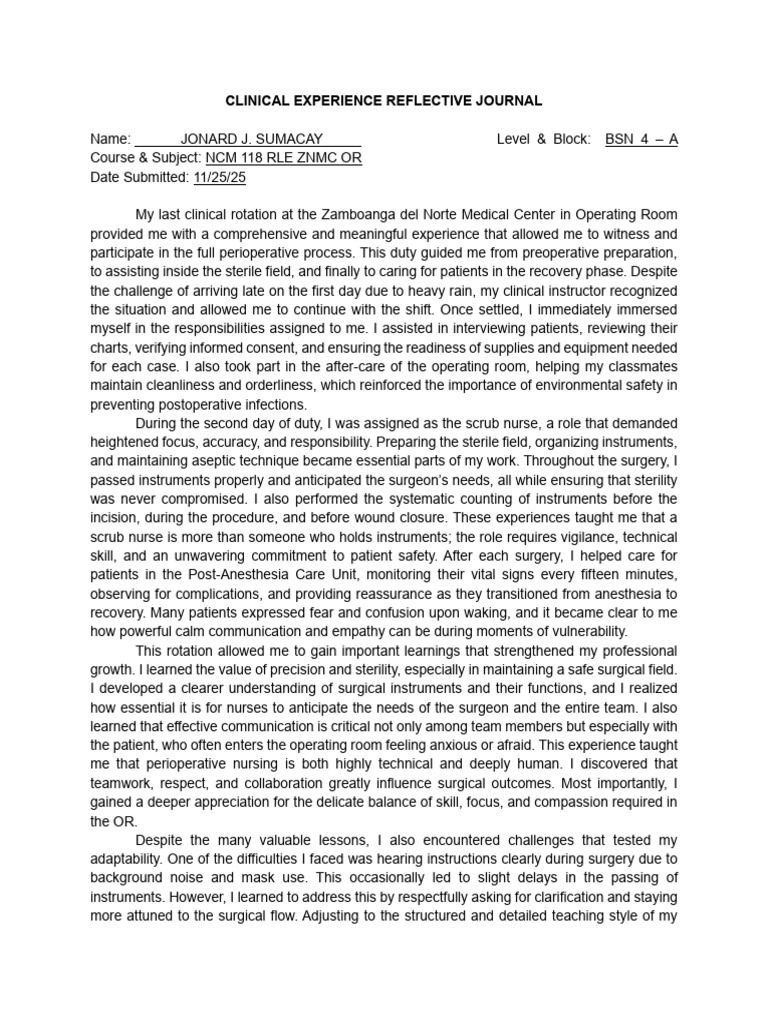 Perioperative Nursing Experience Journal | PDF | Surgery | Health Care