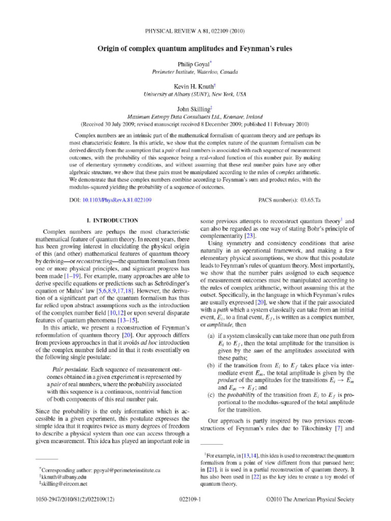 Origin Of Complex Amplitudes And Feynman Rules Pdf