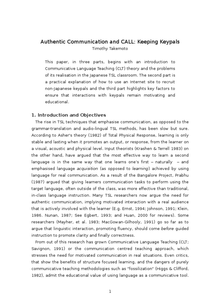Keeping Keypals for Authentic Learning | PDF | Motivation | Motivational