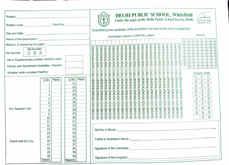 Examination Answer Sheet Template | PDF