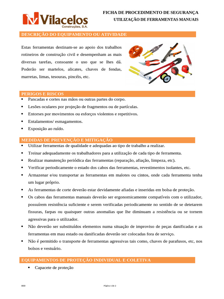 Segurança na Utilização de Ferramentas Manuais | PDF | Ferramentas