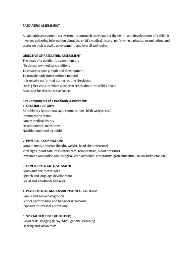 Comprehensive Pediatric Assessment Guide | PDF | Child Development ...