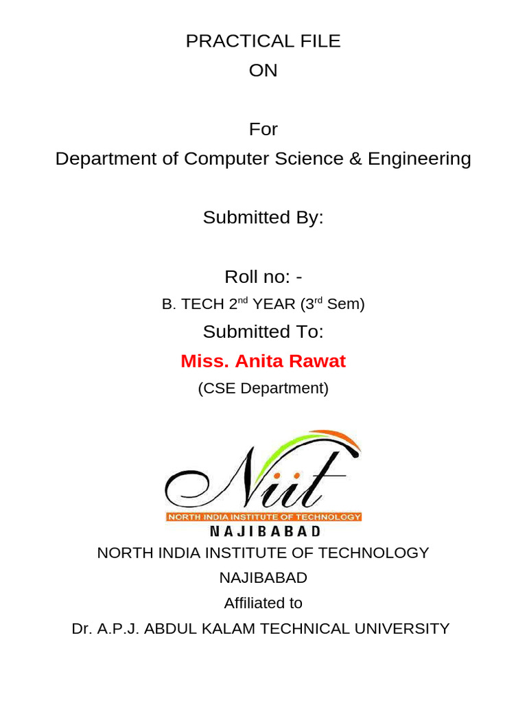 Front Page and Index Format | PDF