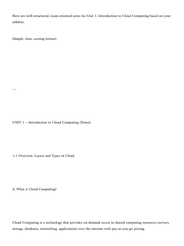 Cloud Computing Unit 1 Exam Notes | PDF | Cloud Computing | Software As ...