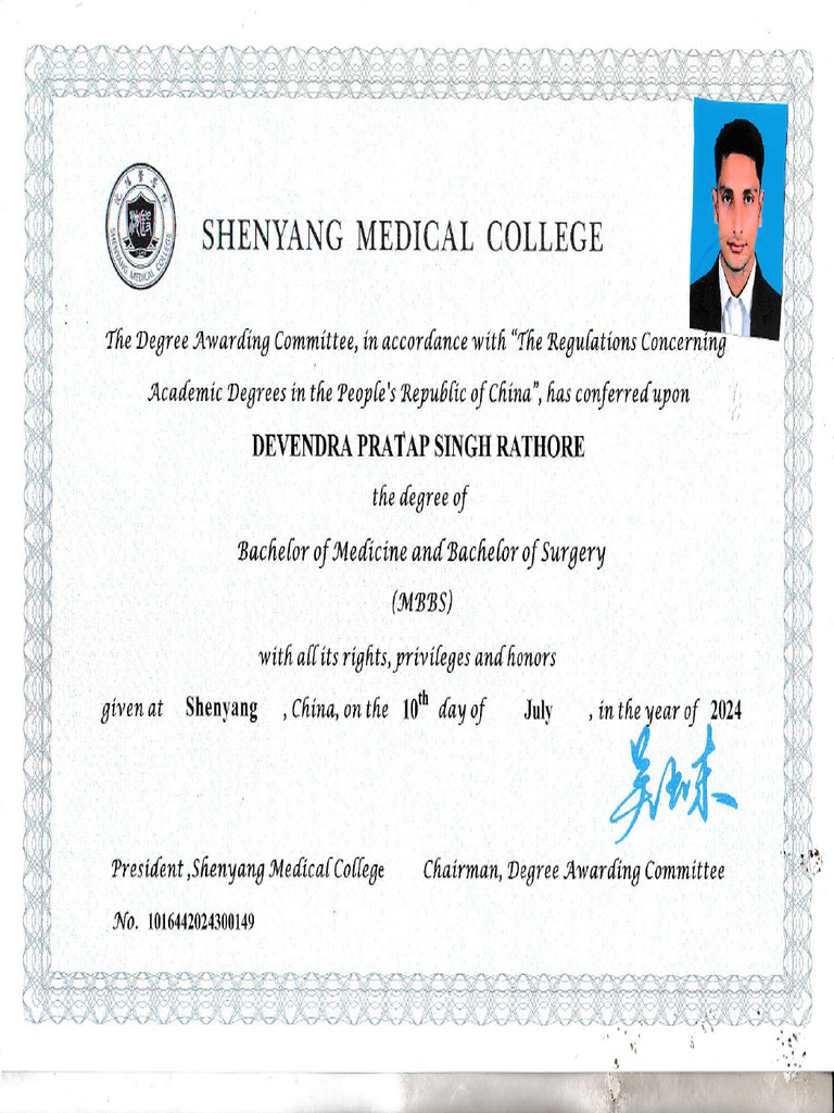 Degree Certificate for Devendra Pratap Singh Rathore | PDF