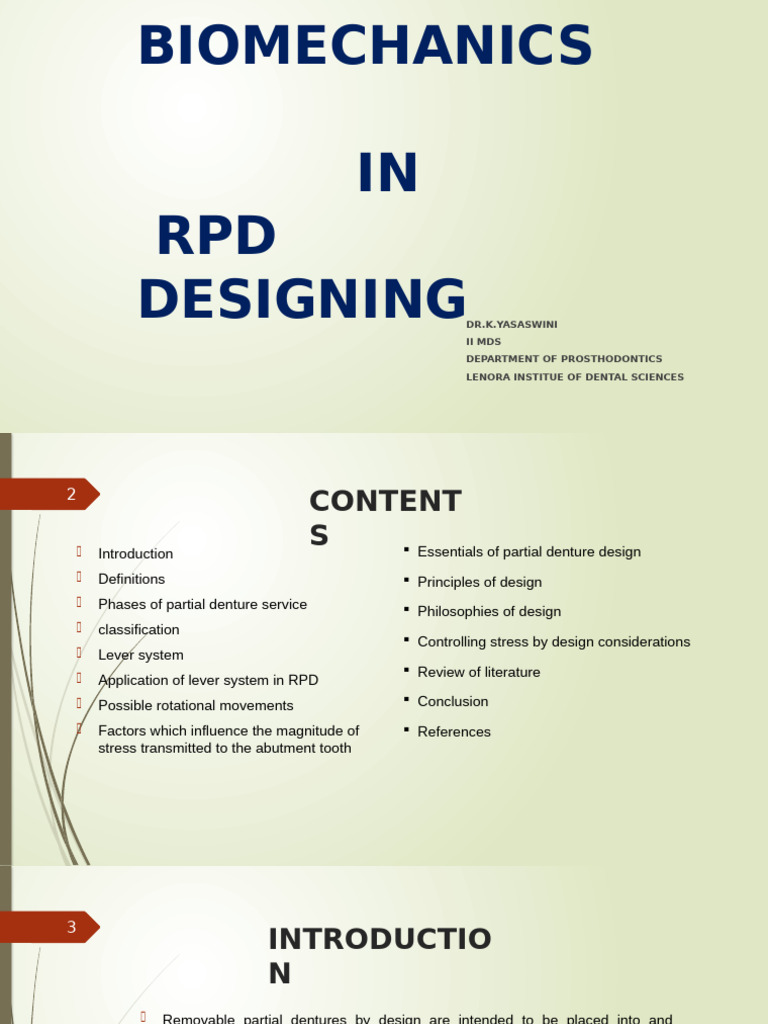 Biomechanics in RPD Design Principles | PDF | Dentures | Dentistry
