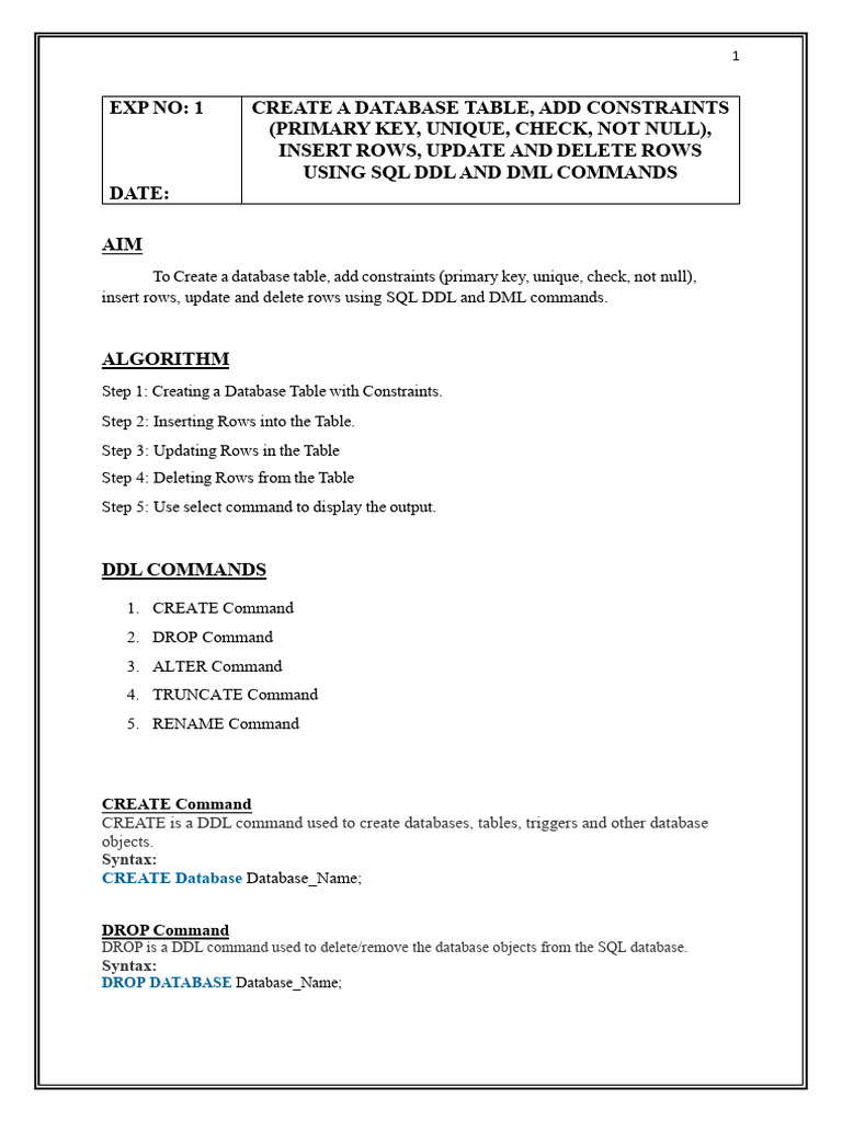 SQL Database Table Management Guide | PDF | Database Transaction ...