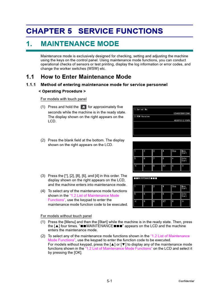 Maintenance Mode Guide for Machines | PDF | Touchscreen | Fax