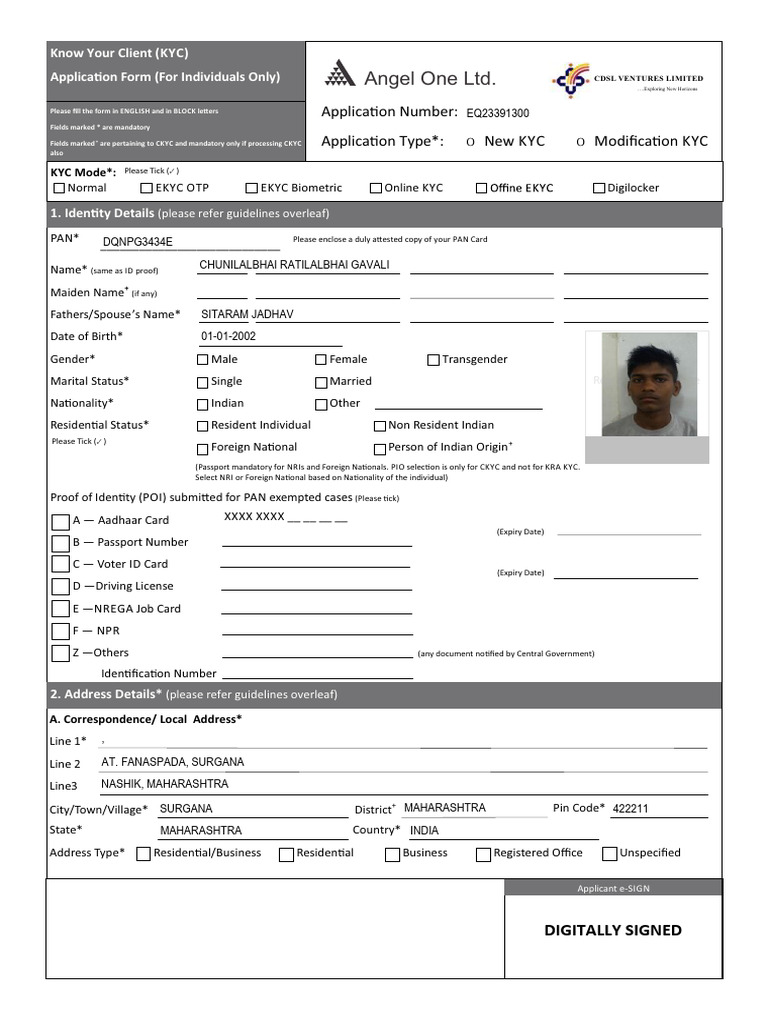 KYC Application Form for Individuals | PDF | Identity Document | Stocks