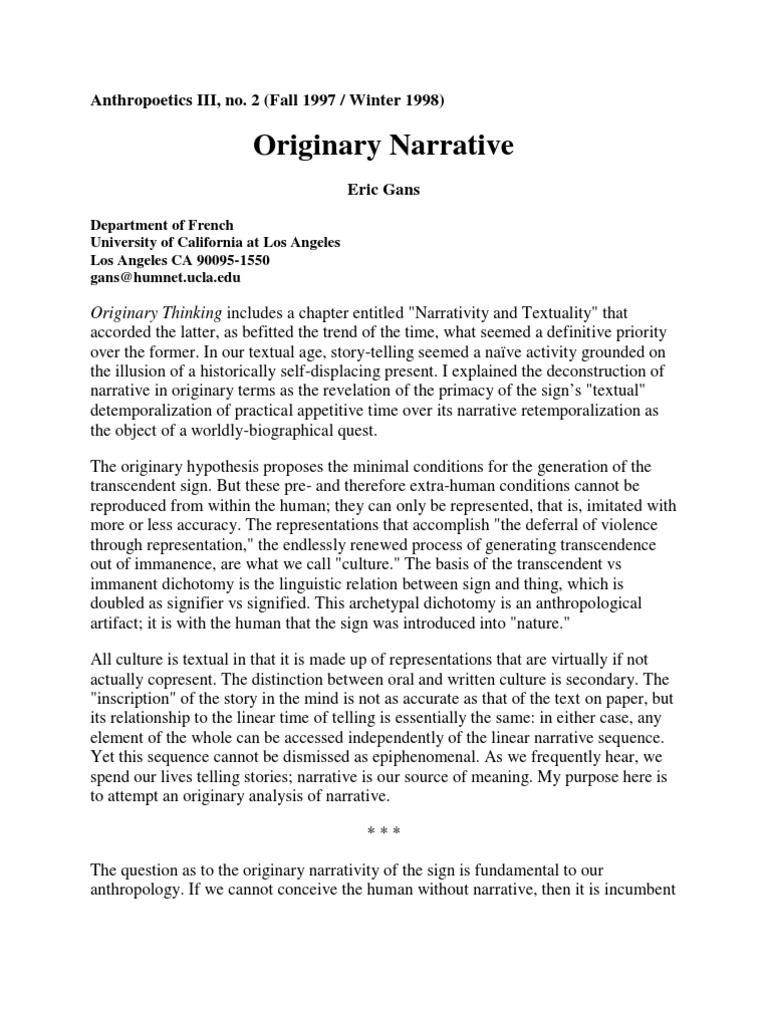Origin Ary | PDF | René Girard | Narrative