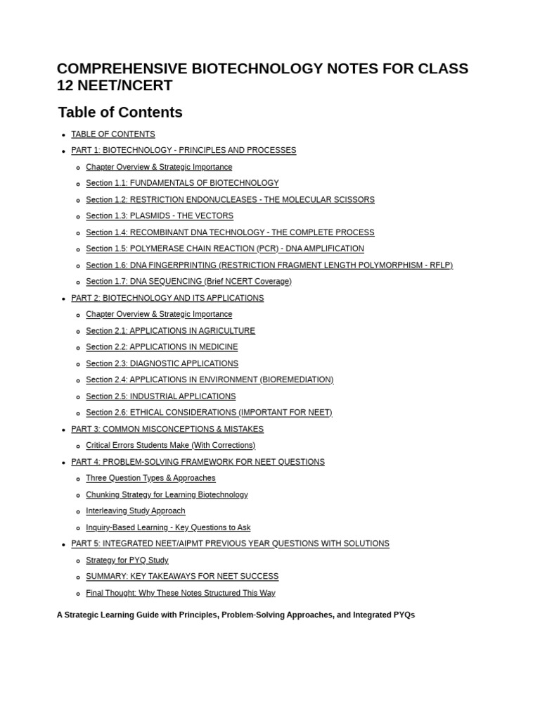 NEET Biotechnology Study Guide | PDF | Elisa | Polymerase Chain Reaction