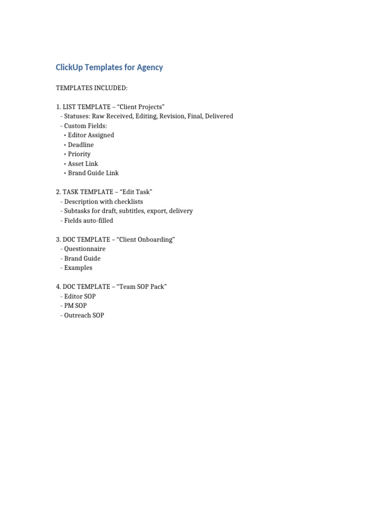 ClickUp Agency Templates Overview | PDF