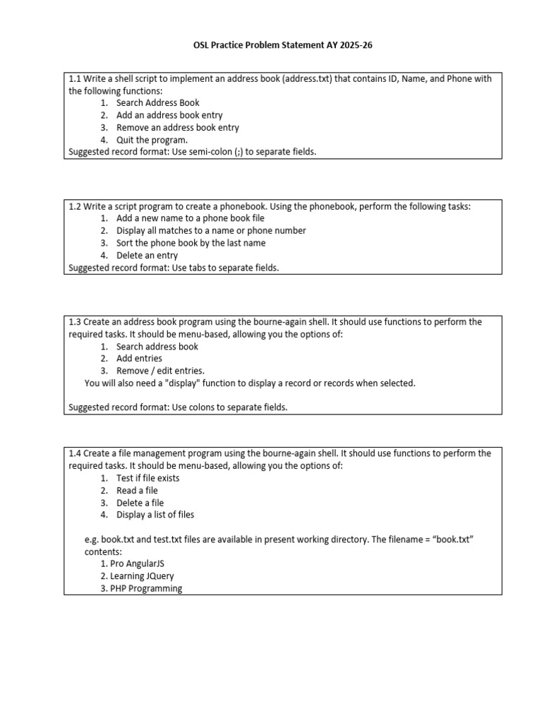OSL Practice Problem Statements AY 2025-26 | PDF | Computing ...