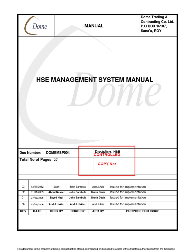 HSE Management System Manual | PDF | Personal Protective Equipment ...