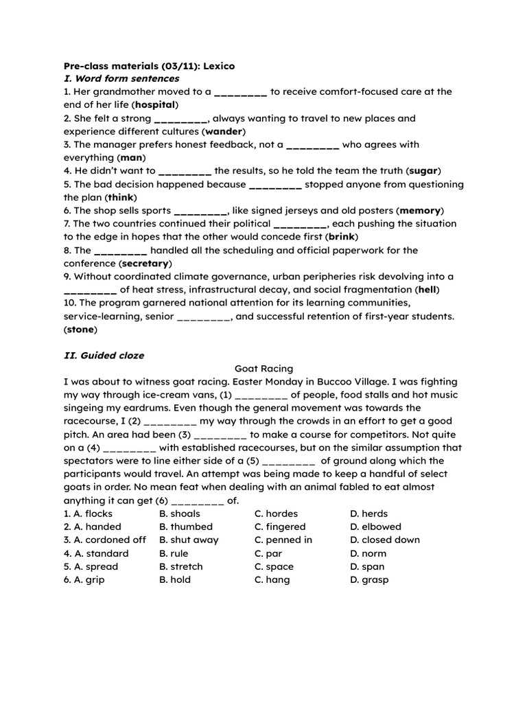 Pre-Class Materials: Lexico Exercises | PDF