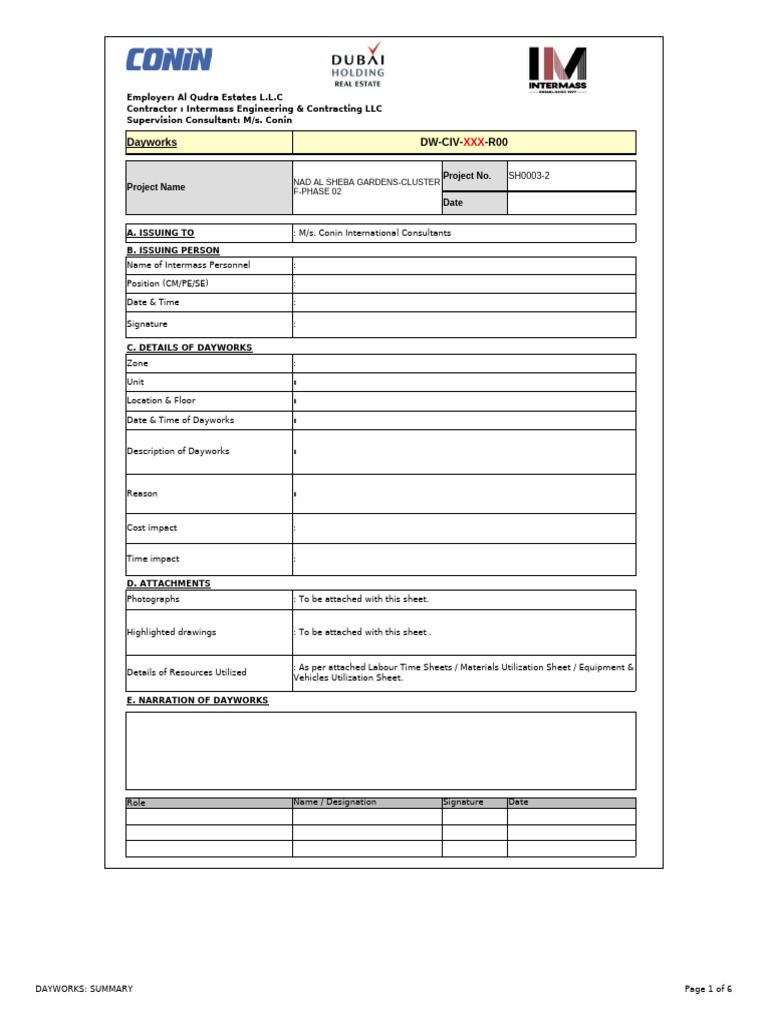 Dayworks Template - Copy | PDF