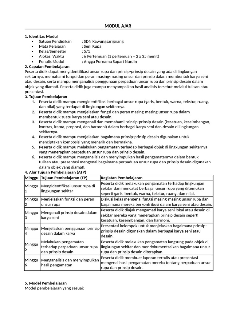 Modul Ajar Seni Rupa Kelas 5 SD | PDF