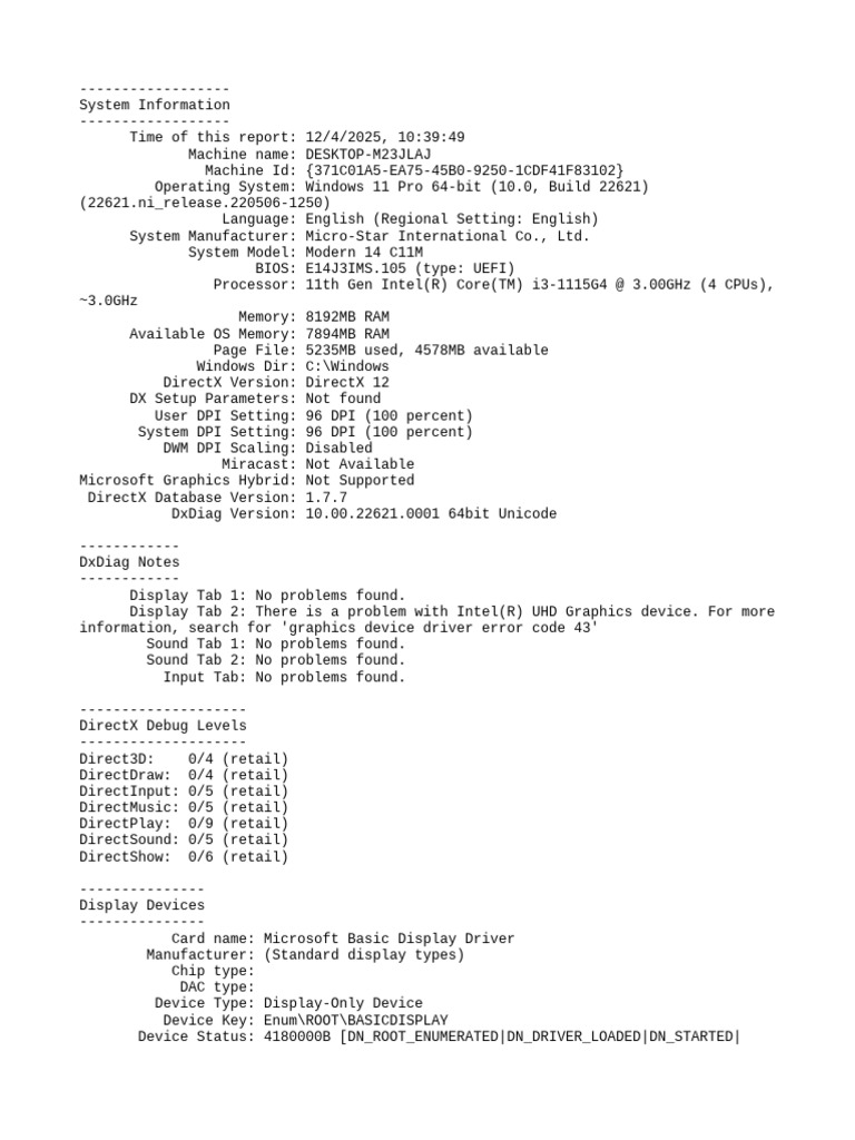 Windows 11 Pro System Report | PDF | Graphics Processing Unit ...
