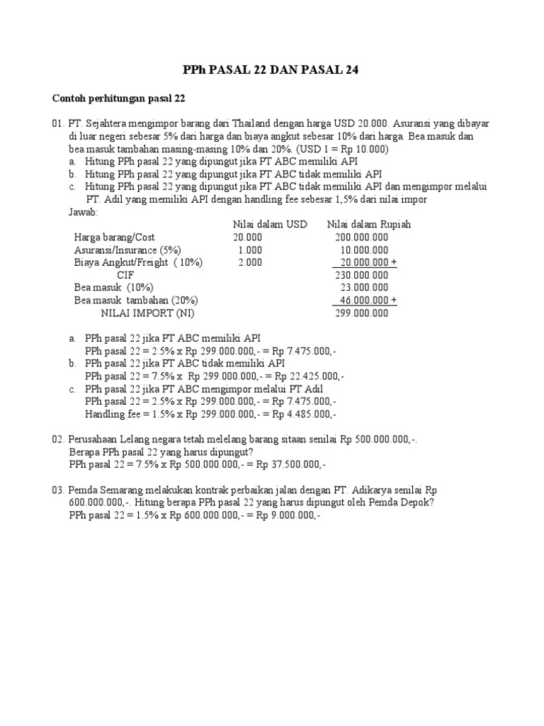 Contoh Soal Pasal 22 24