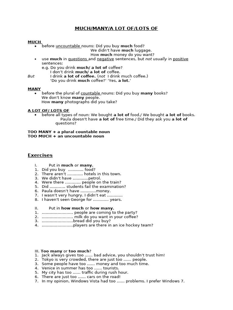 Understanding Much, Many, and A Lot | PDF | Grammar | Syntax