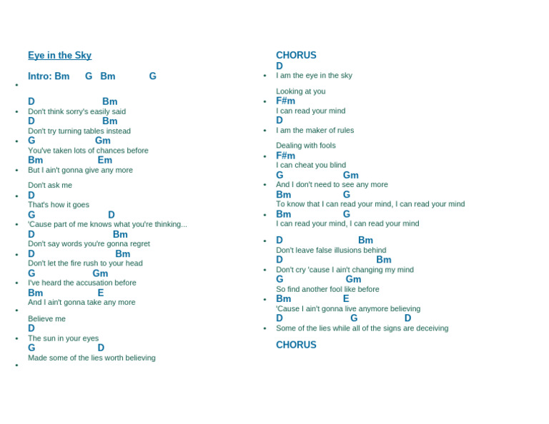 Eye in The Sky Chords | PDF