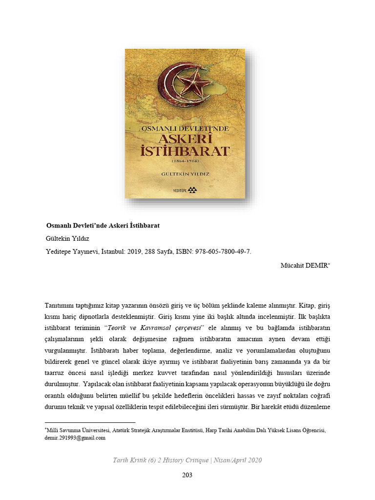 Osmanli Devleti Nde Askeri Istihbarat | PDF