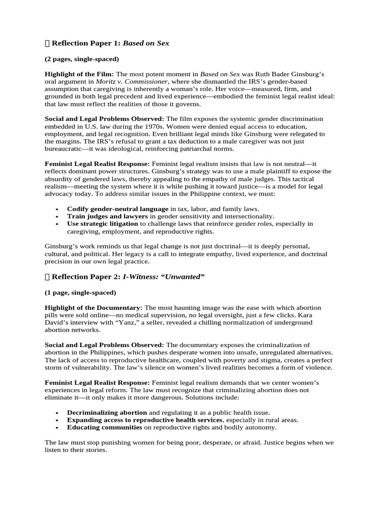 ? Reflection Paper | PDF | Ruth Bader Ginsburg | Social Ethics