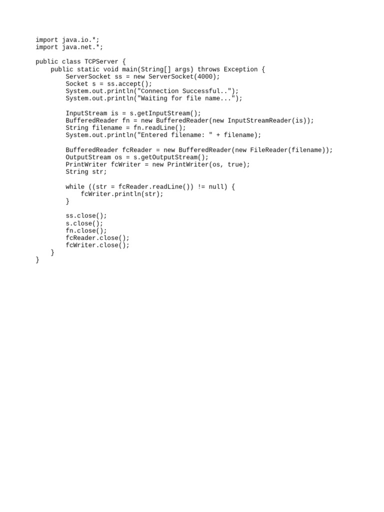 Java TCP Server File Transfer Code | PDF