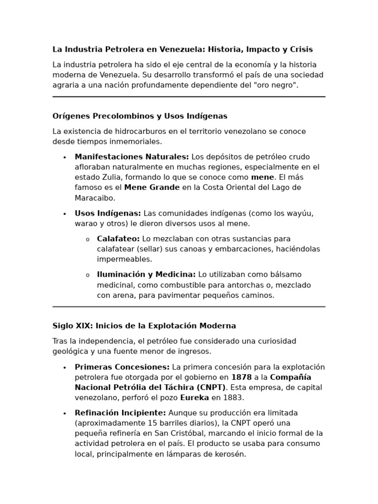 Historia y Crisis de la Industria Petrolera en Venezuela | PDF ...