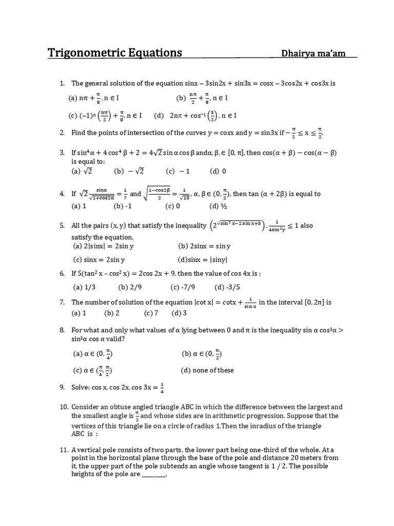 Complete Trigonometry Practice Sheet | PDF | Mathematical Concepts ...