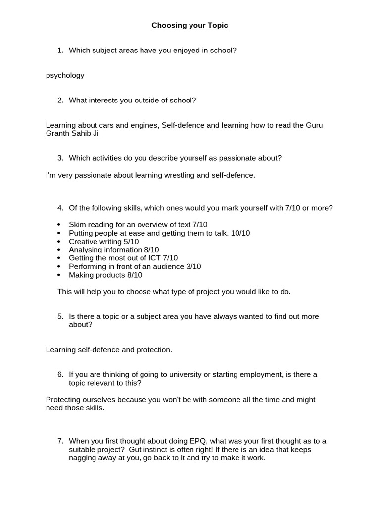 Choosing a Project Topic: Self-Defence | PDF